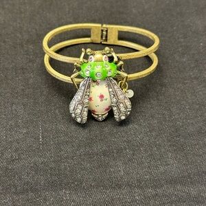 Betsey Johnson Vintage Critters Art Deco Rosebud Bug Fly Hinged Bangle Bracelet
